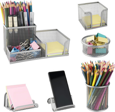 Desk Organizer for Office, 6 Pieces Mesh Desk Multi-Functional Storage Set Offic