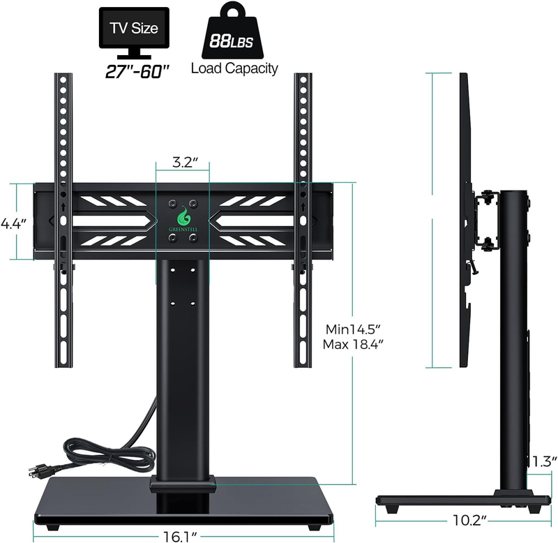TV Stand with Power Outlet, Universal TV Mount Stand for 27-60 inch TVs，Height A