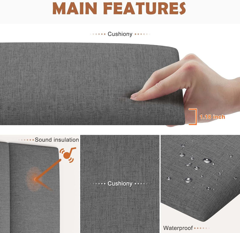 Upholstered Wall Mounted Headboard, 3D Soundproof Wall Panels Peel and Stick Hea