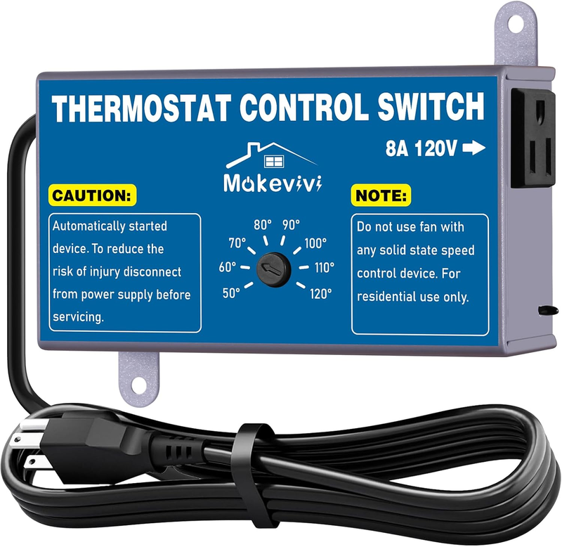 Thermostat Control 5FT Cord for Attic Fan Garage Greenhouse Coop