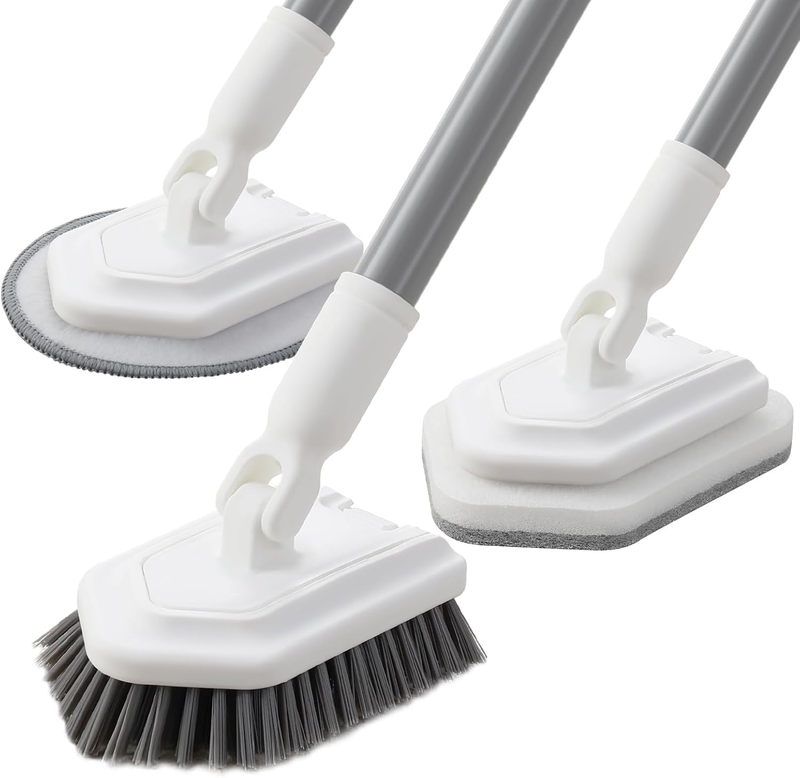 Floor Scrub Brush, 3-in-1 Shower Scrubber Tub Tile Floor Cleaner with Adjustable