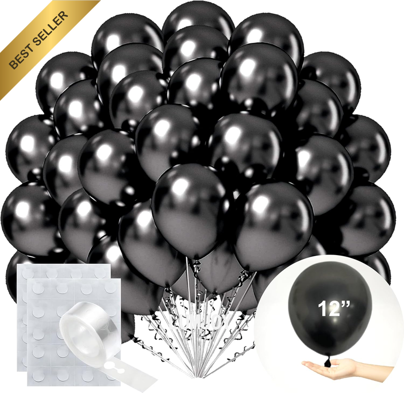 50PCS 12in Black Chrome Metallic Latex Balloons Party Decor