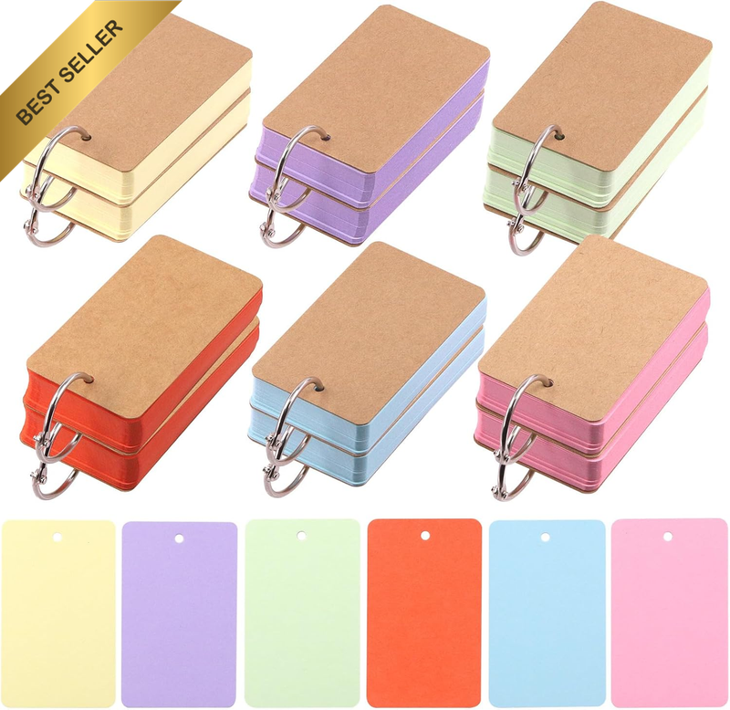 600 Sheets 2.1 X 3.5 Inch Colored Index Cards Binding Rings 6 Colors Easy Flip F