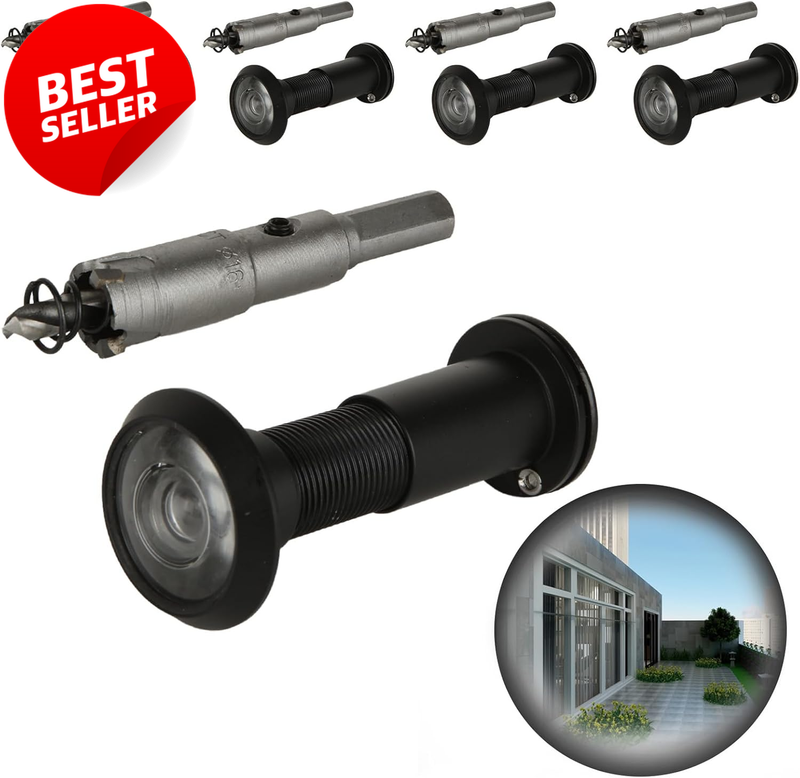 4 Pack 200° Door Viewer Peephole Black Privacy Cover 16mm Drill Bit - US