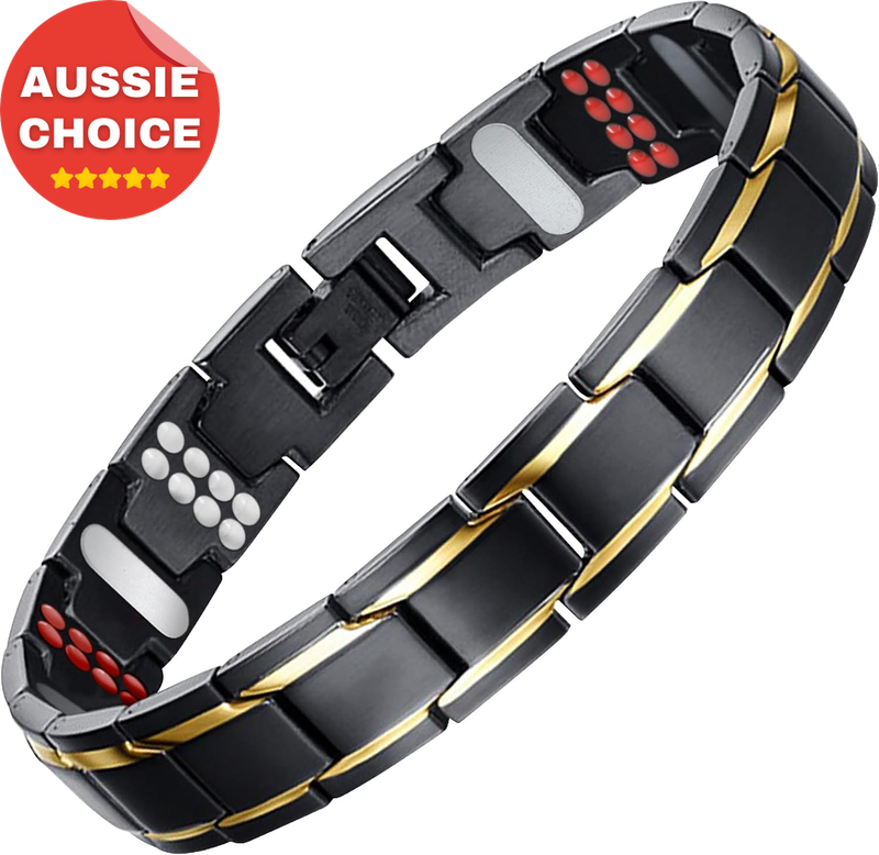 JFUME Men's 18K Gold Plated Magnetic Bracelet Stainless Steel Adjustable 8.5''