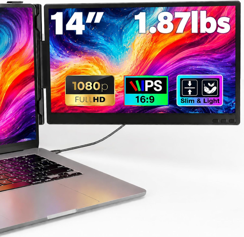 Laptop Screen Extender, 14” FHD 1080P Portable Monitor for Laptop, 0.27