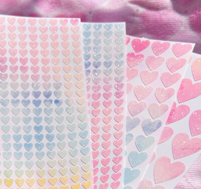 Pastel Glitter Heart Sticker Sheet! - Choose a Size - Cute & Sparkly!