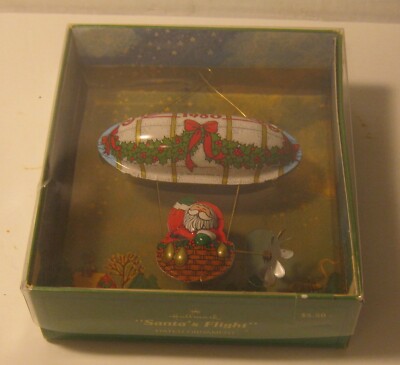 1980 HALLMARK Tin Ornament SANTA'S FLIGHT Santa in Hot Air Balloon NEW in Box!!