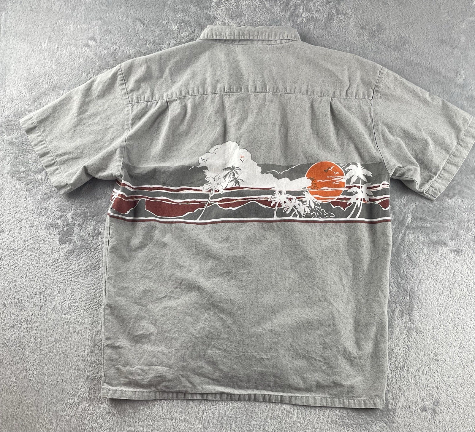 Vintage Kennington Hawaiian Shirt Mens Large Gray Tropical Beach Surfing