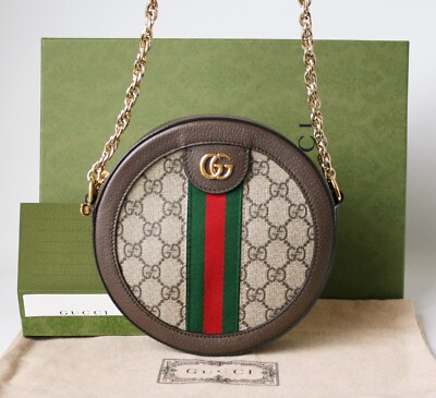 GUCCI GG Supreme Canvas Ophidia Mini Round Shoulder Bag Beige 550618