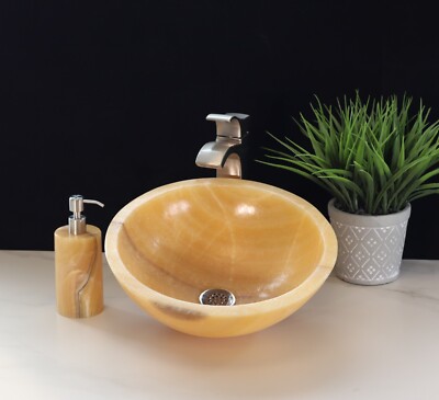 Round Onyx Vessel Sink, Transparent Stone Bathroom Sinks, Small Handmade Sinks