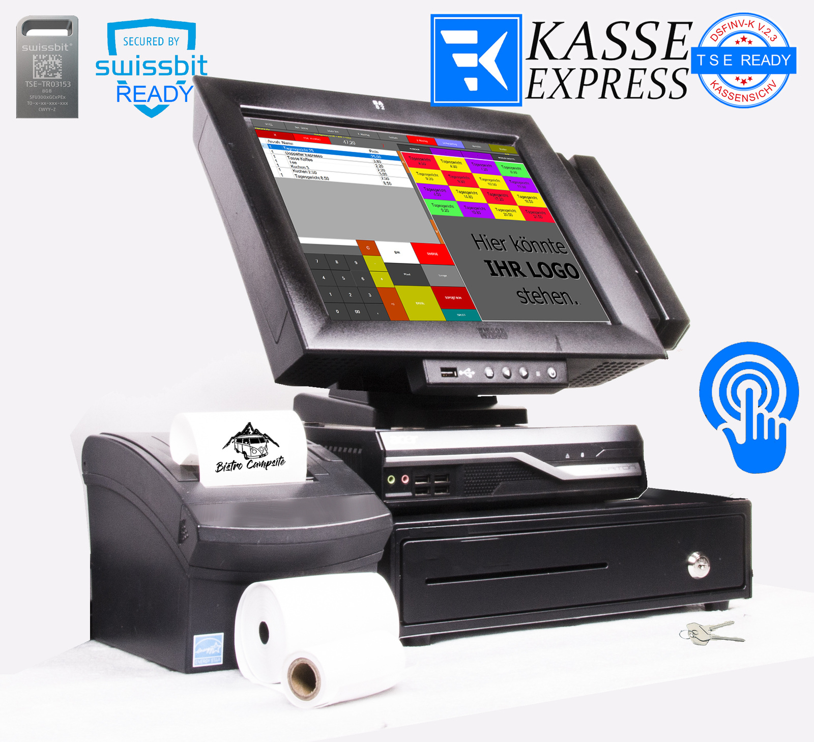 TSE Touch-Gastro-Kasse Mit Bondrucker – BlitzKasse, Kein Abo, Gebraucht