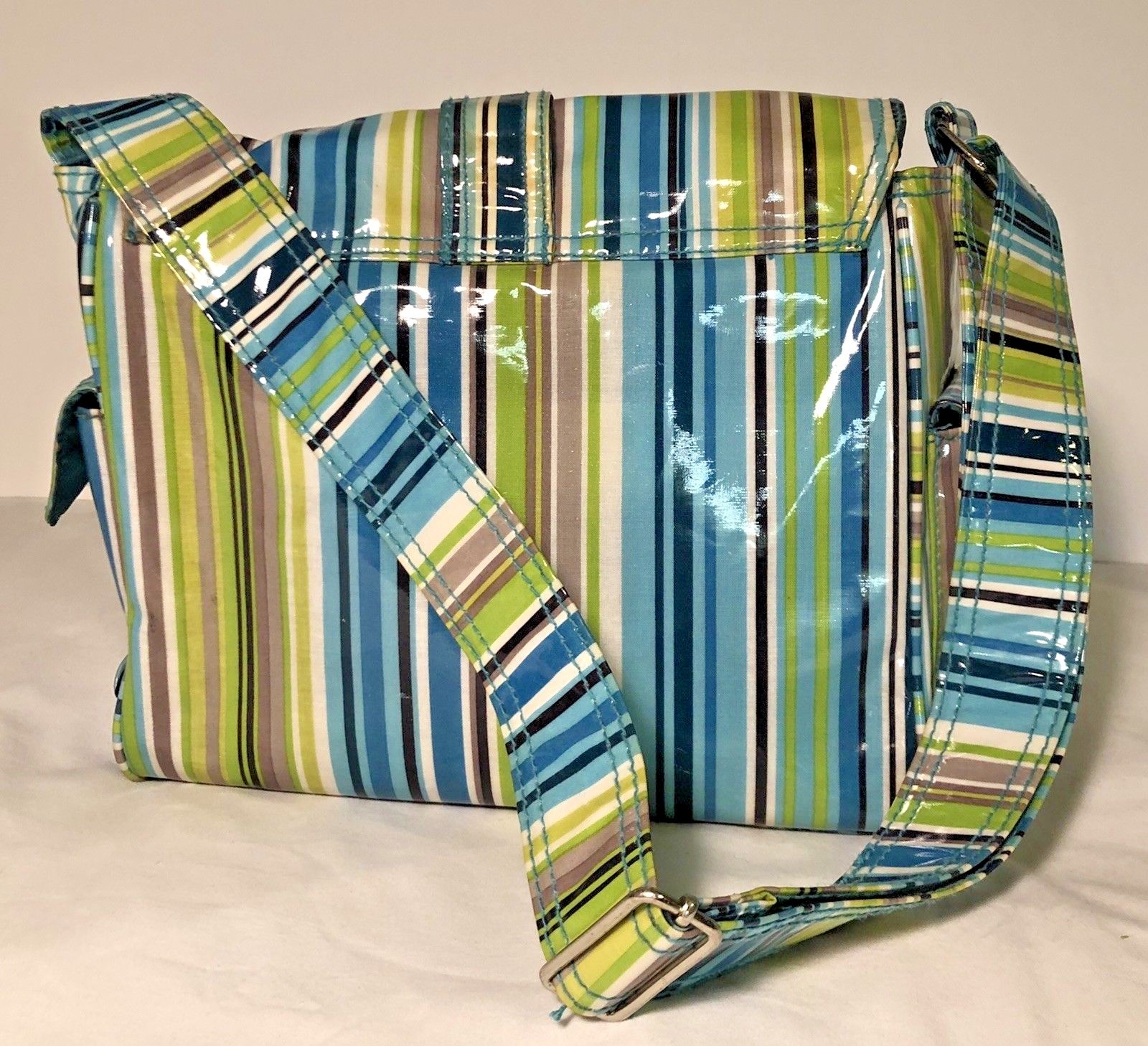 Kalencom Buckle Diaper Bag Green Blue Striped Baby Girl Or Boy