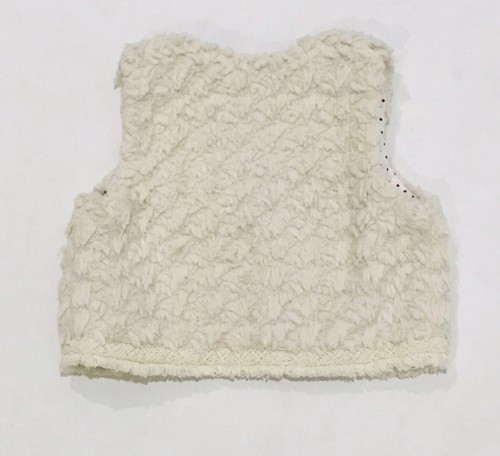 Genuine Kids Ecru Ivory Boho Faux Fur Ribbon Trim Vest Size 12-18 Months EUC