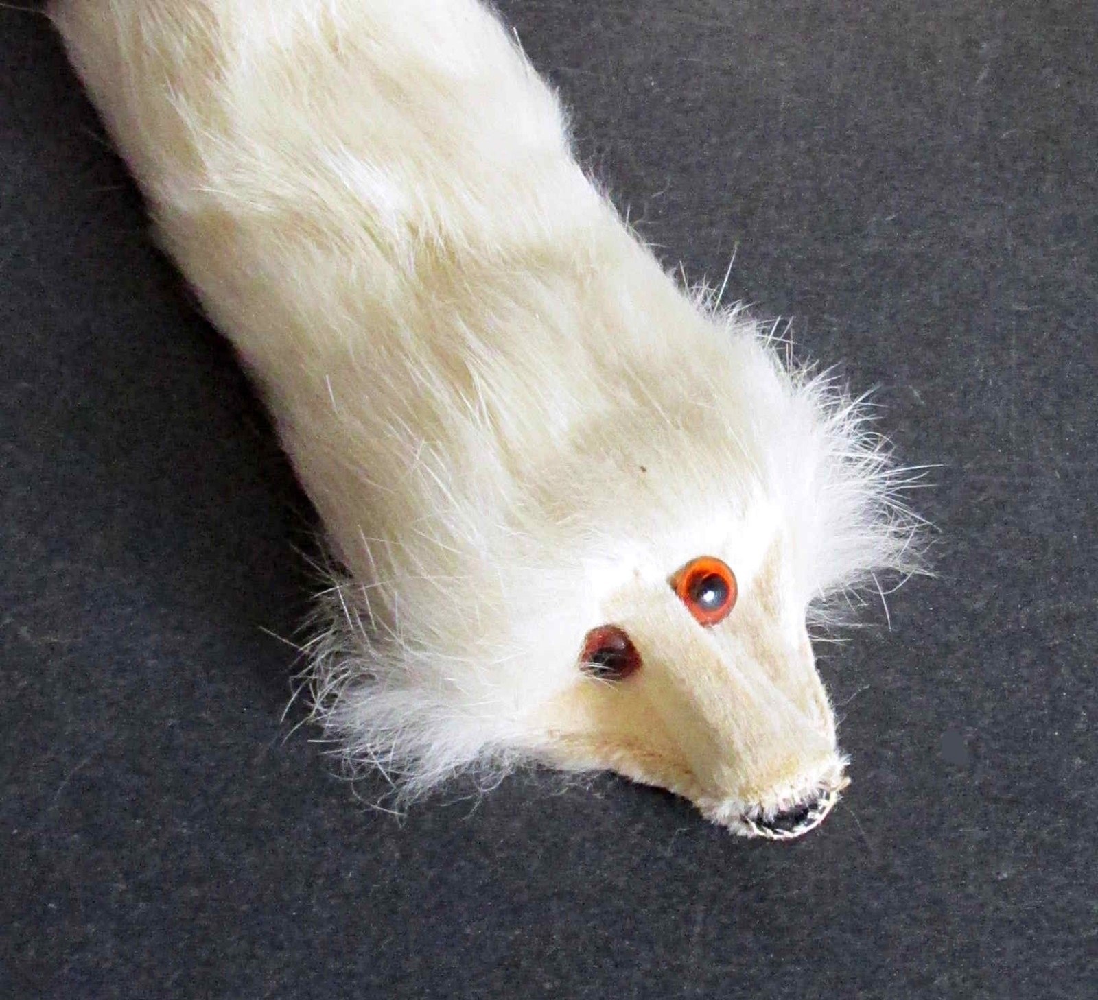 Real fur white ermine vintage collar / doll cape glass eyes felt nose FREE SH