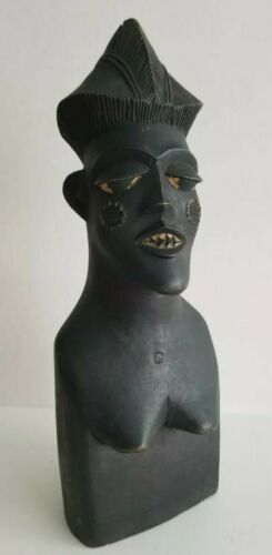 Vintage Tribal African Carved Wood Ebony Head Sculpture Fertility Statue Antique