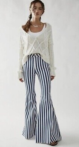 

Джинсы Free People Just Float On Flare Джинсы Hampton Stripe Blue White Stretch  NWT, Just Float Flares Hampton Stripe