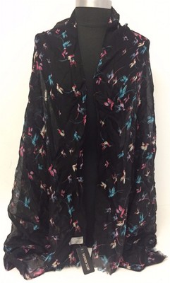 NEW Women Girl Chiffon Scarf Birds Print Silk Long Soft Shawl WrapBlack N