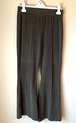 Aerie Womens Groove On Velour Ribbed Flare Pants High Rise Olive Size M Lounge