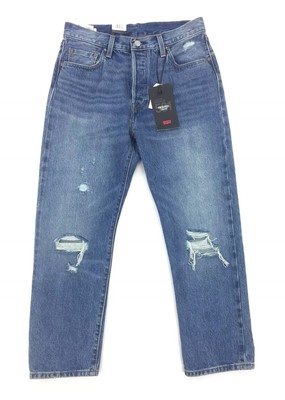NEW Levi's 501 Premium Womens Selvedge Cropped Torn Blue Denim Jeans Size 29x26