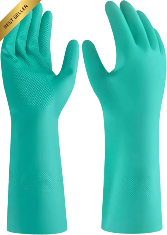 Nitrile Chemical Resistant Gloves, Acid Alkali & Oil Protection, Non-Slip Grip,