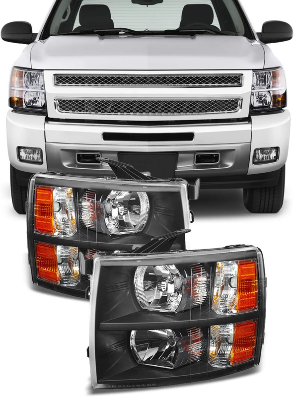 Replacement Black Bezel Headlights Right Left For 2007-2013 Chevy Silverado