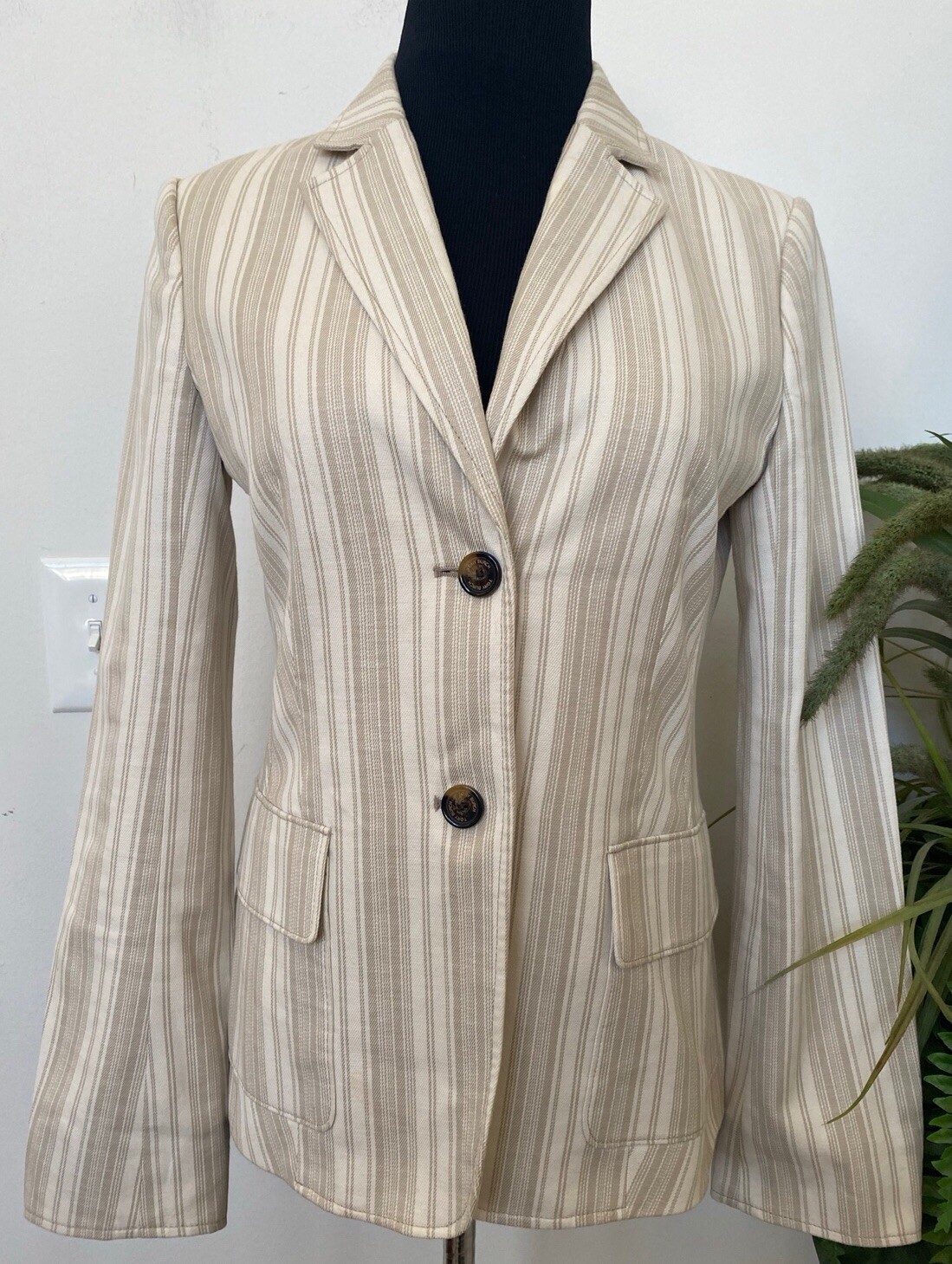 Tory Burch Women's Ivory Beige Cotton Blend Stripe Blazer