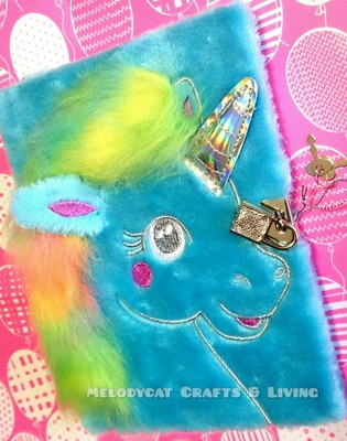 SMIGGLE FURRY Fluffy A5 Lockable Diary Journal Notebook  BLUE UNICORN