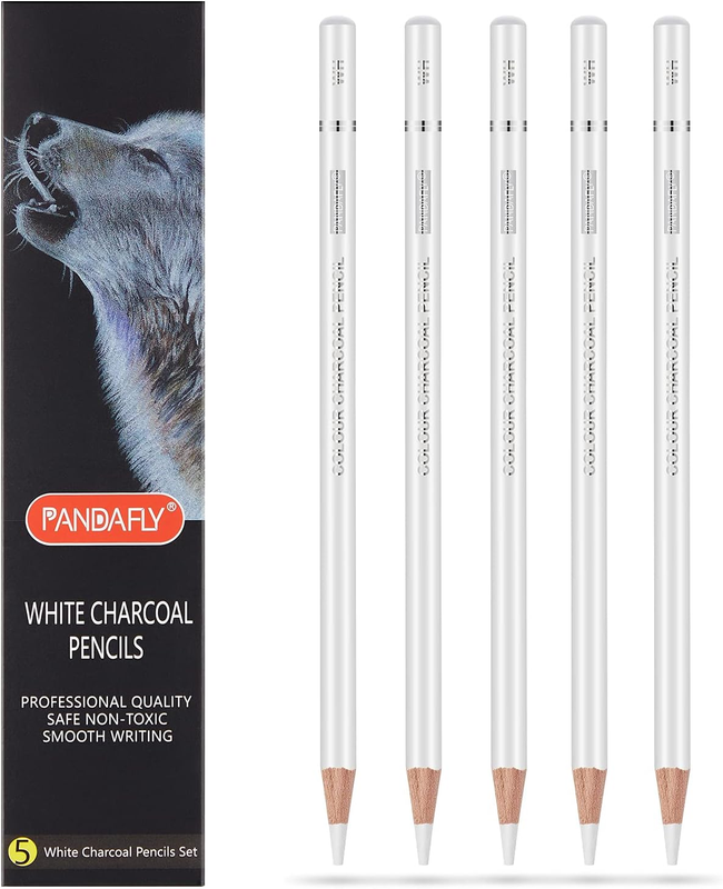 White Charcoal Pencils Drawing Set, Professional 5 Pieces Wh