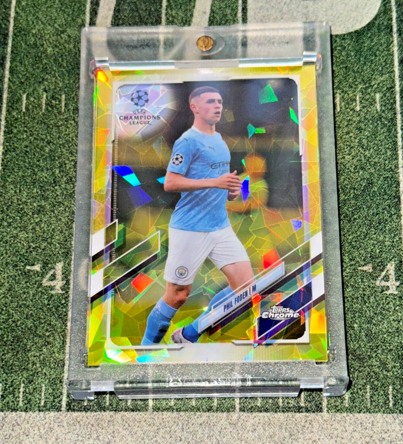 2020-21 Topps Chrome Sapphire UEFA Phil Foden Yellow Cracked 2020-21 Topps Chrome Sapphire UEFA Phil Foden Yellow Cracked