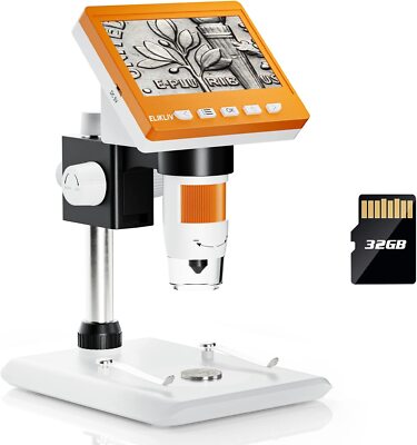 Elikliv 4.3'' Digital USB Microscope with 8 LED Lights, PC View, Windows (Orange)