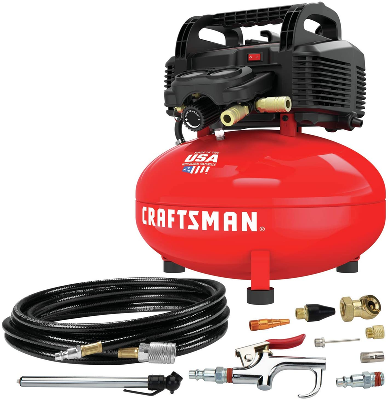 Air Compressor, 6 Gallon, Pancake, Oil-Free with 13 Piece Accessory Kit CMEC6150