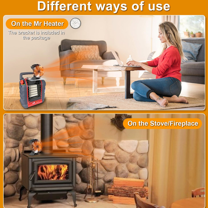 VODA Wood Stove Fan Heat Powered Stove Fan with Bracket for Buddy Heater/Pellet/