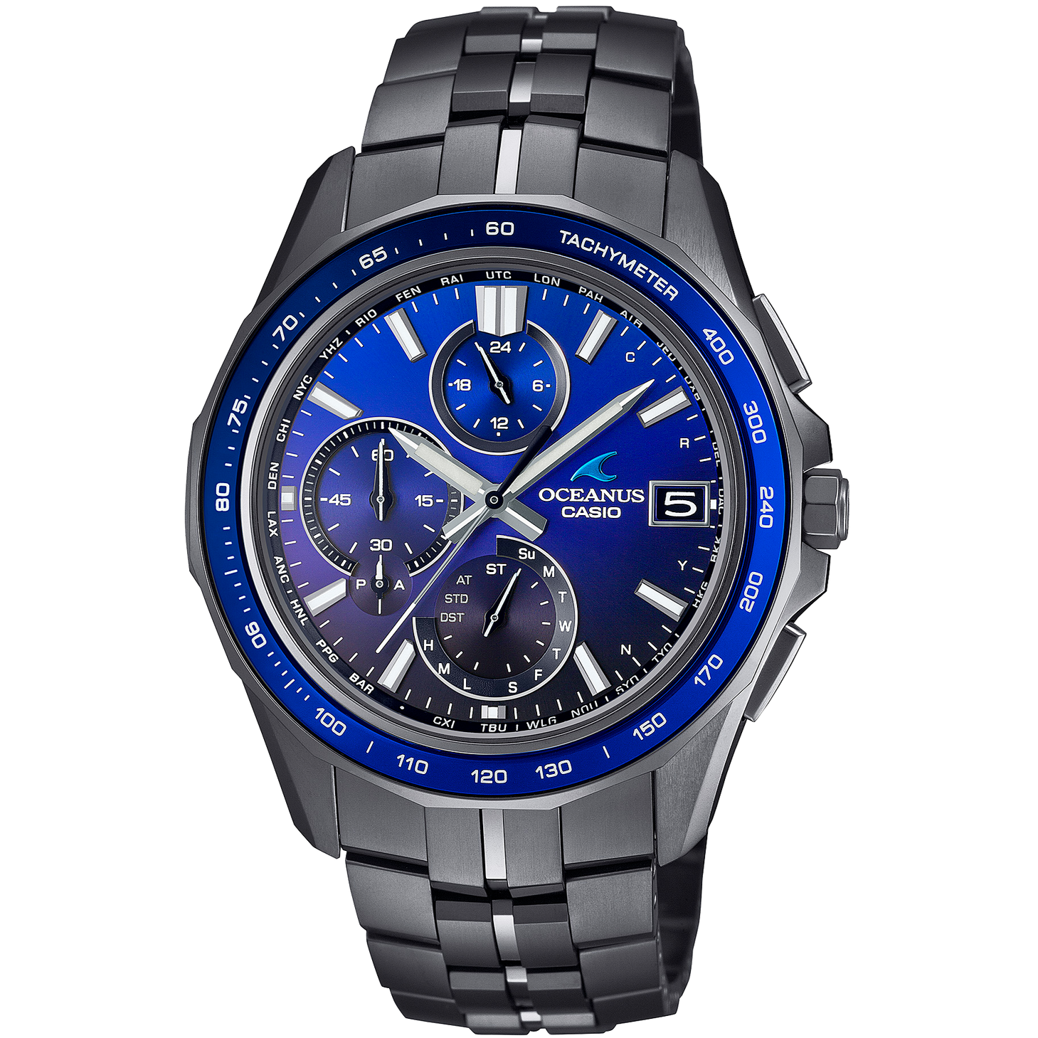 Pre-owned Casio Oceanus Ocw-s7000b-2ajf Manta Bluetooth Radio Solar Titanium Watch Black