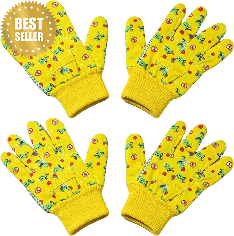 2 Pairs Kids Gardening Gloves,Yellow Cotton Garden Work Elastic Gloves
