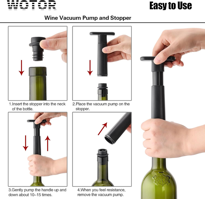 Wine Saver Vacuum Pump with 4 Stoppers, Wine Stopper & Preserver, Reusable Bottl