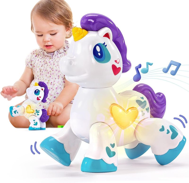 Hahaland 1 Year Old Girl Birthday Gift - Toddler Girl Toys Unicorn Toy, Musical