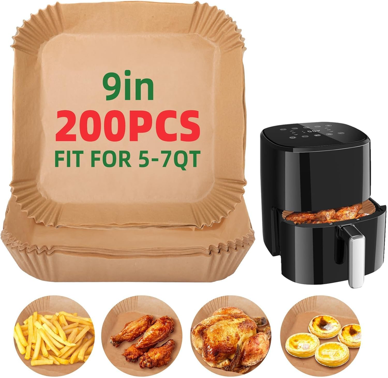 Disposable Air Fryer Liners, 200 PCS 9-Inch Square Air Fryer Paper, Microwave Ba