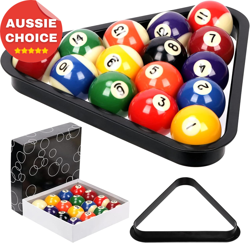 17PCS Pool Balls Set 16 Ball Resin Billiard Accessories Black Triangle Rack