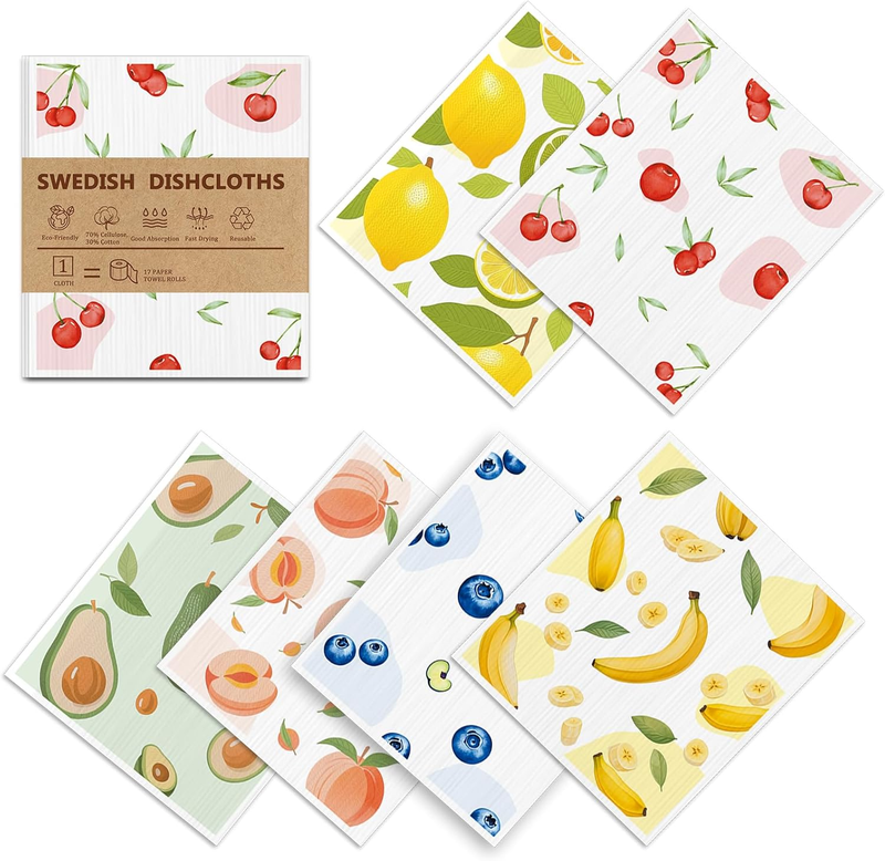 Swedish Dishcloths 6PK - Reusable Kitchen Towels, Super Absorbent | Safely Clean