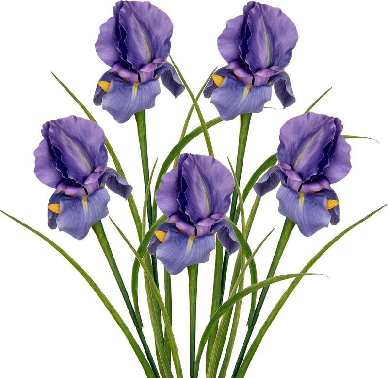 Iris Flowers Artificial 5 Pcs Real Touch Long Stems Iris Flowers 23.6