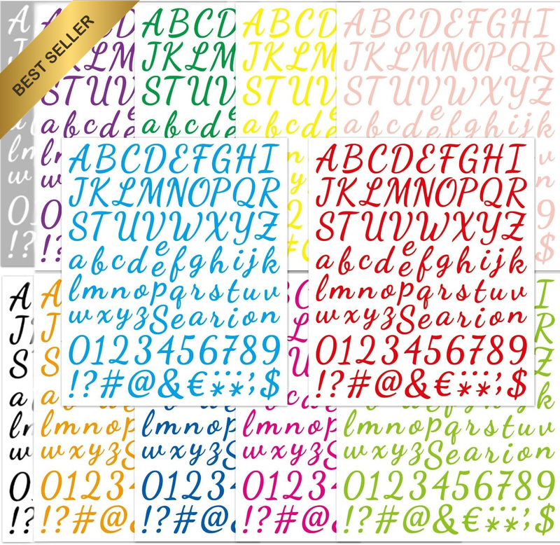 1008 Pcs 12 Sheets 1 Inch Vinyl Self-Adhesive Alphabet & Number Stickers - for M