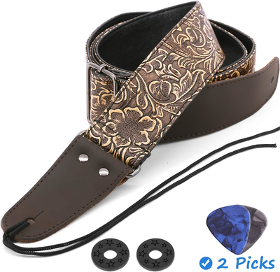 Anwenk Guitar Strap, Stamped Leather Guitar Strap PU Leather Western Vintage 60
