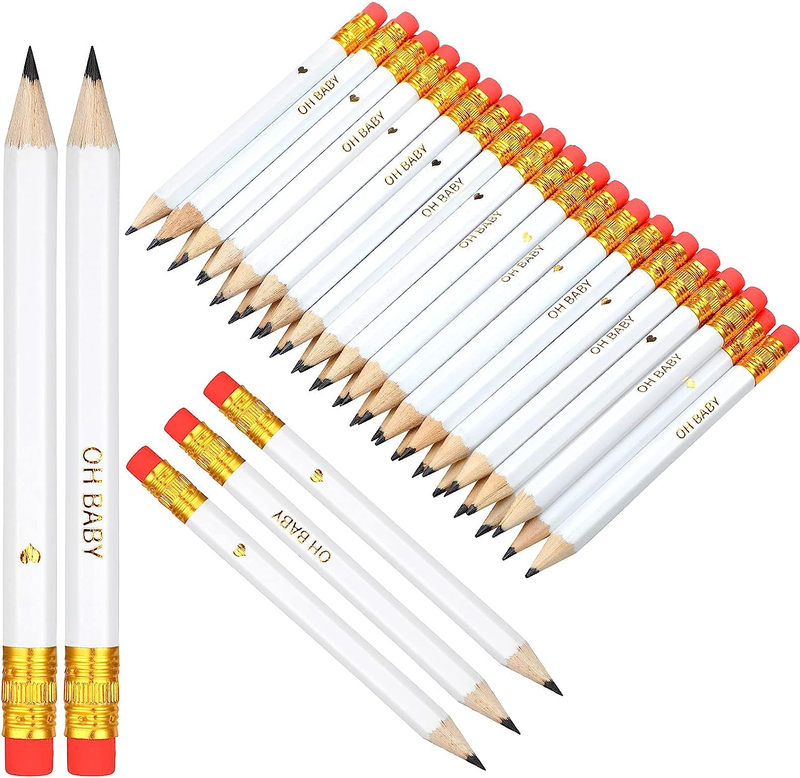 50 Pieces Baby Shower Pencils Half Pencils for Baby Shower Mini Pencils Sharpene