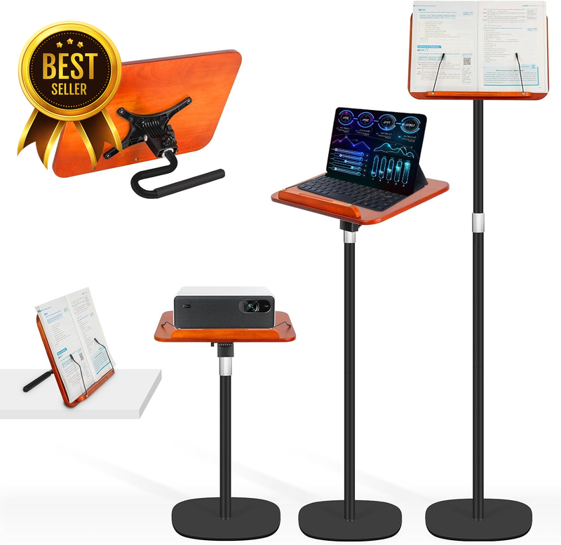Black Height-Adjustable 19-to-51-Inch 2-in-1 Floor Book Stand