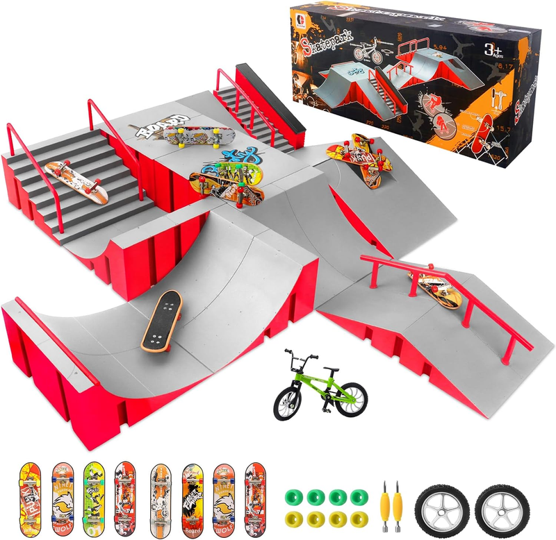 Finger Skateboard Park Kits,Skateboard Finger Toys with 8 Finger Skateboards & 1