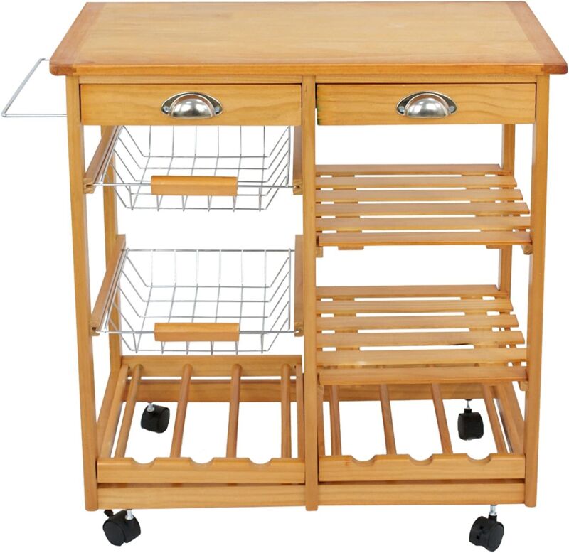 Rolling Kitchen Island Wood Mobile Serving Cart W/storage For Home Restuarant 