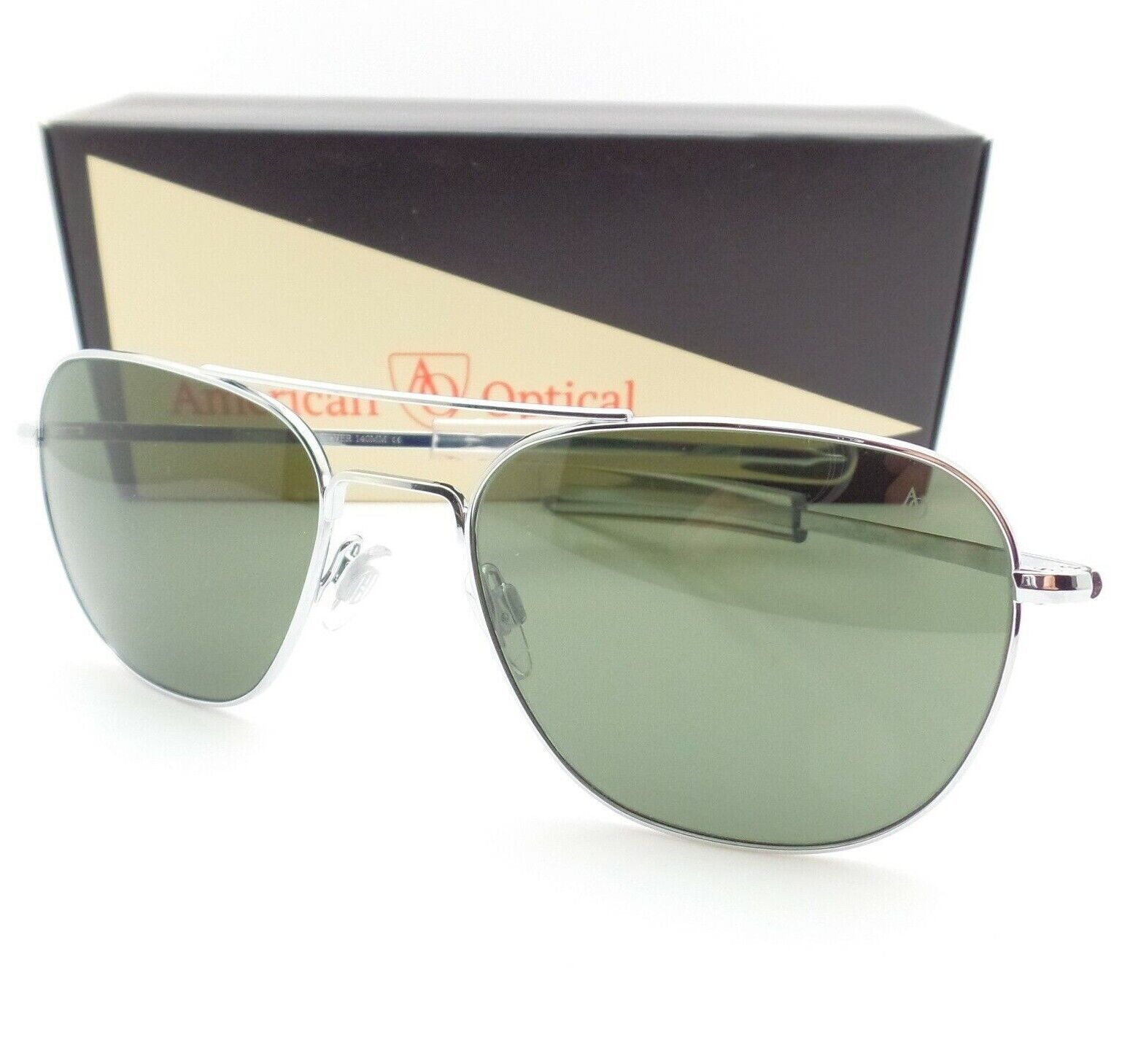 Pre-owned American Optical Ao  Original Pilot Silver Green Lens Options Sunglasses