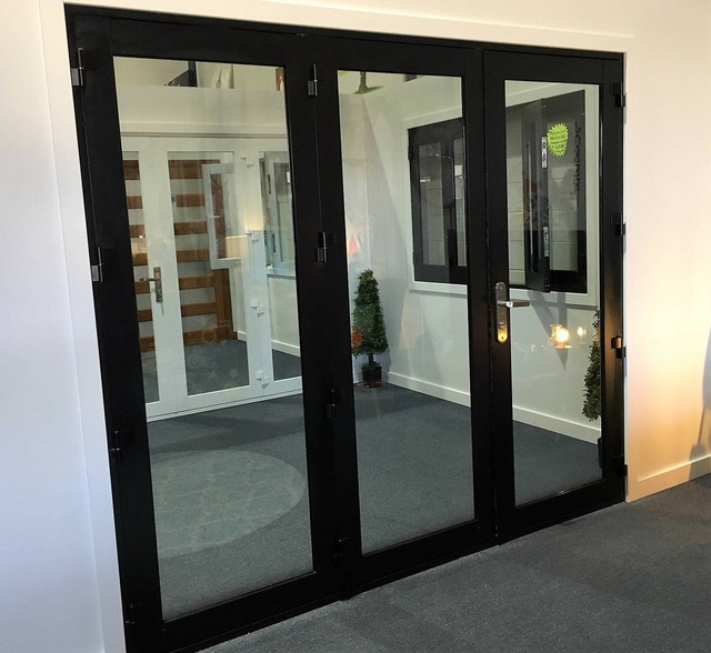 Aluminium Bi Fold Door 3 Panel 2410x2100H 6mm White/Black