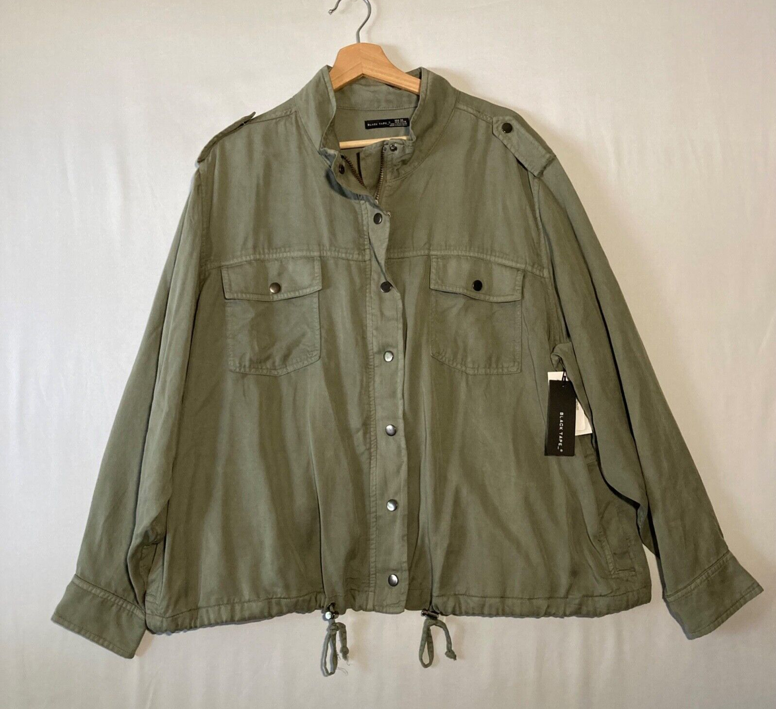 バーニー Black Tape Jacket Full Zip Soft Sage Linen Cargo Jacket Size